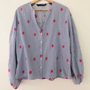 ZARA Women Blue Stripe Blouse